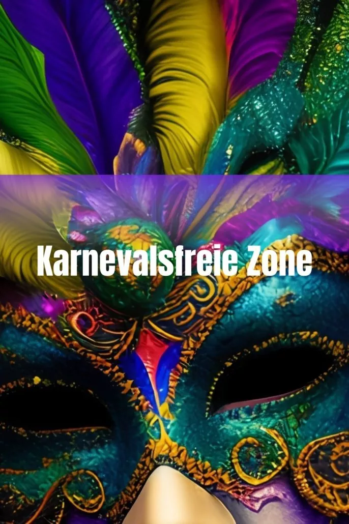Maske mit Federn und Schriftzug Karnevalsfreie Zone